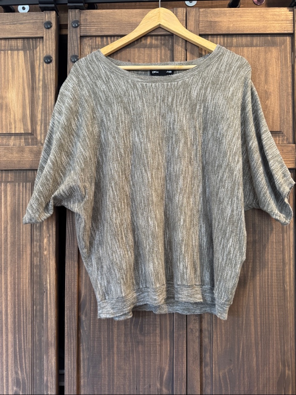Dkny Heathered Olive Relaxed Short Sleeve Sweater Top